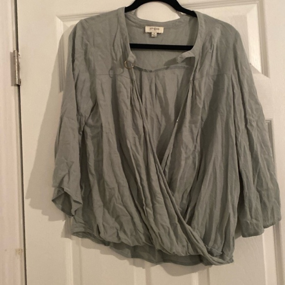 Umgee Blouse, Sage Green V-Neck faux wrap style Boho